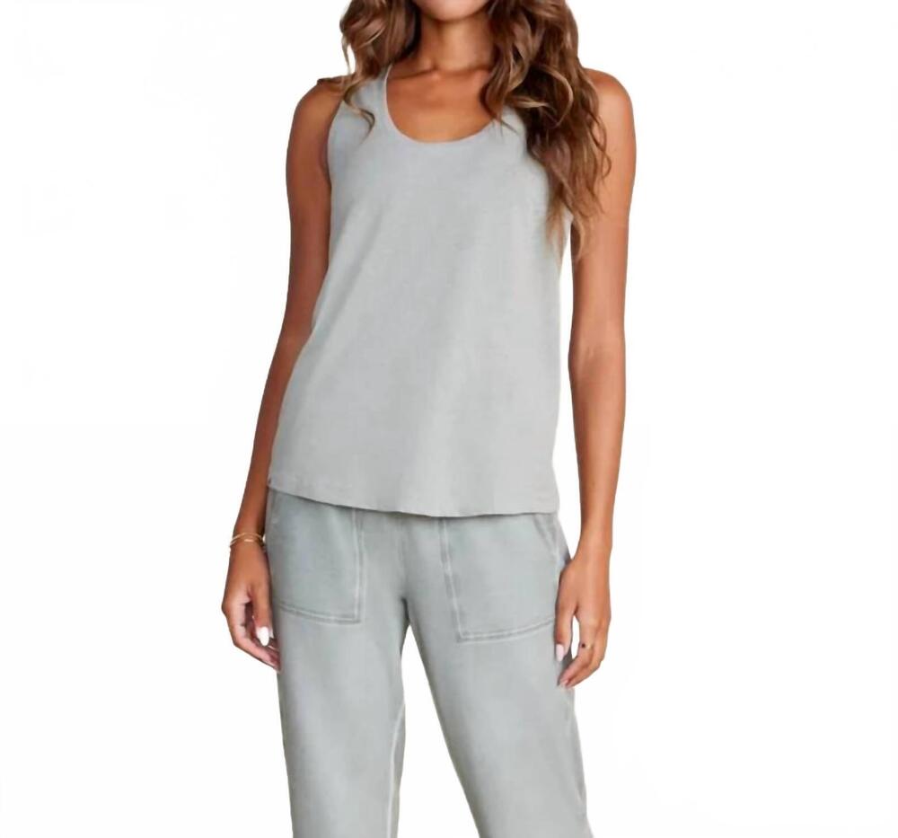 NEW BAREFOOT DREAMS women's mc linen cotton racerback tank in wave